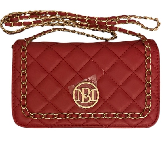 Badgley Mischka Quilted Crossbody Red, Gold braided chain - Picture 5 of 7